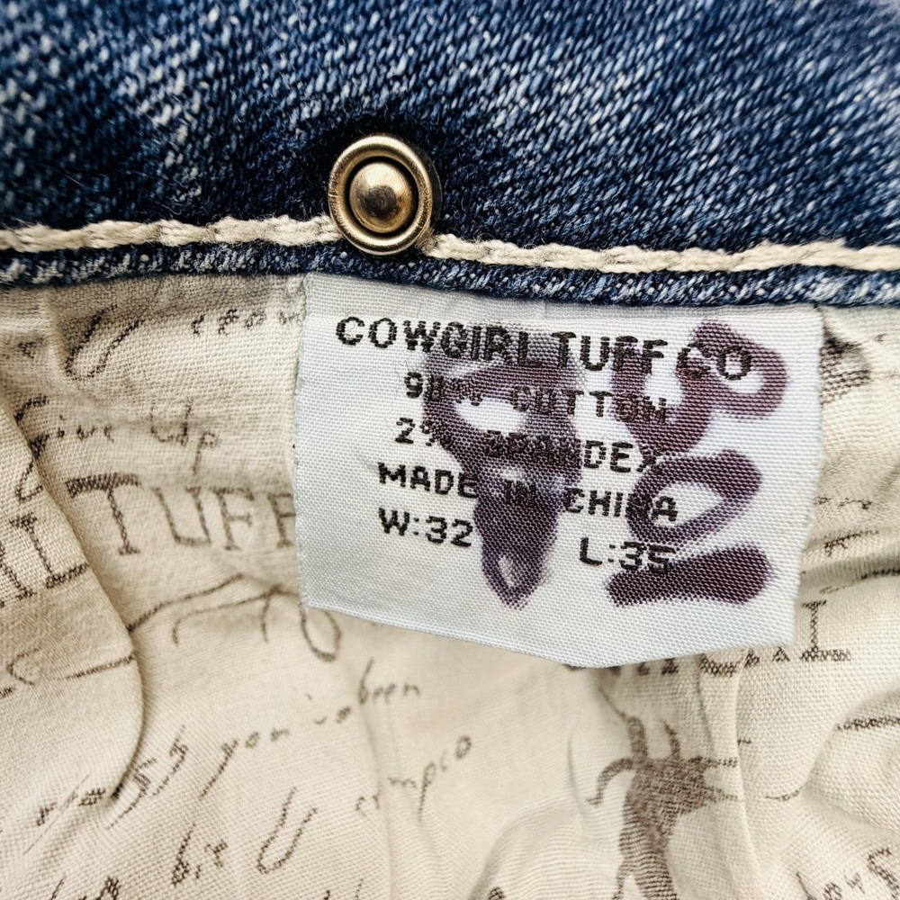 Cowgirl Tuff Jeans Womens Sz 32x35 (34x31) Victory White Stitch & Studded Cross - Picture 4 of 10